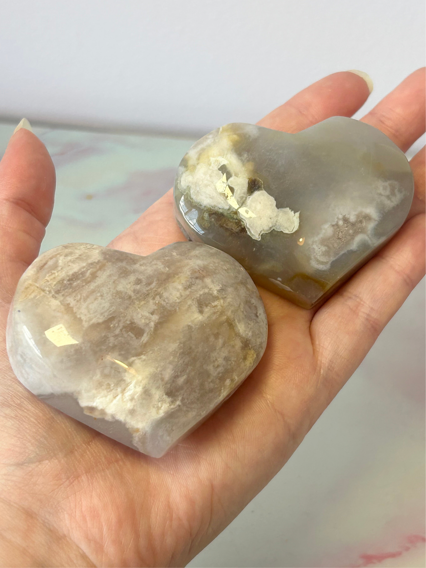 Flower Agate Hearts