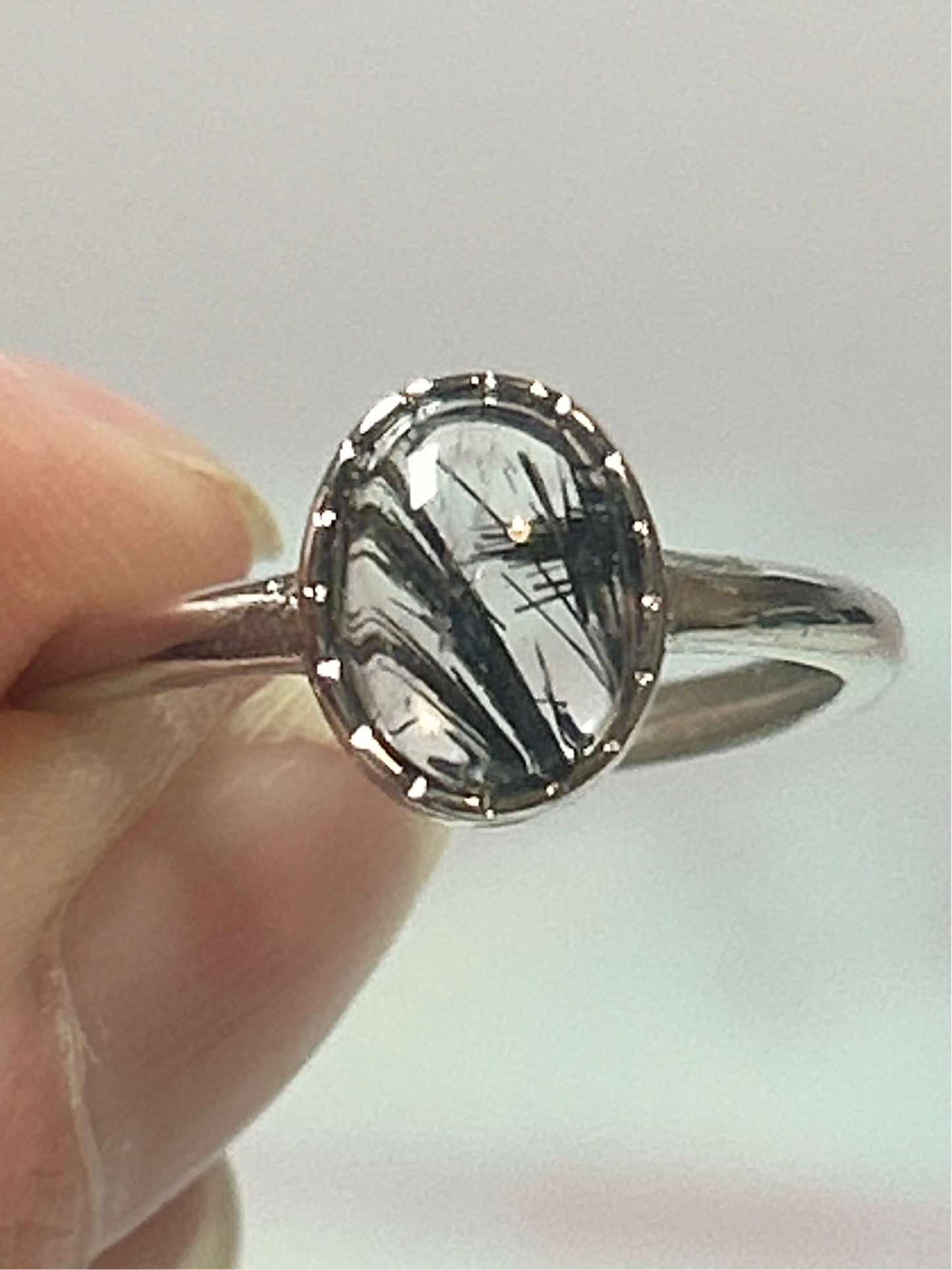 Black Tourmaline Stainless Steel Adjustable Ring