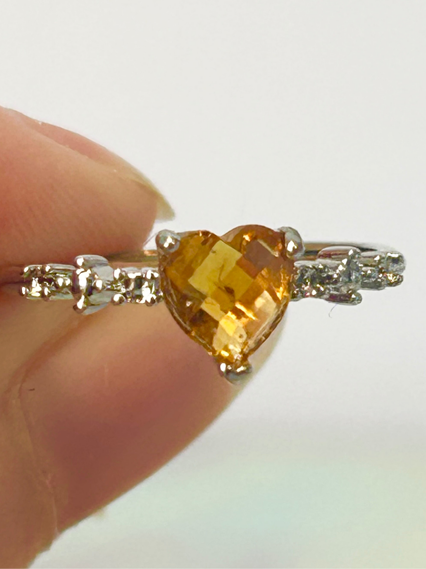 Citrine Stainless Steel Adjustable Heart Rings