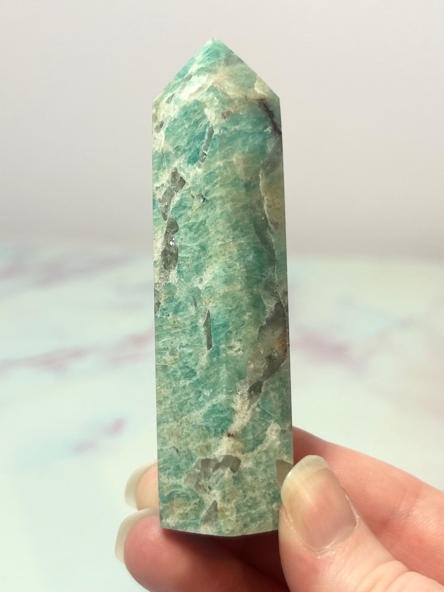 Amazonite and Smokey Quartz Tower