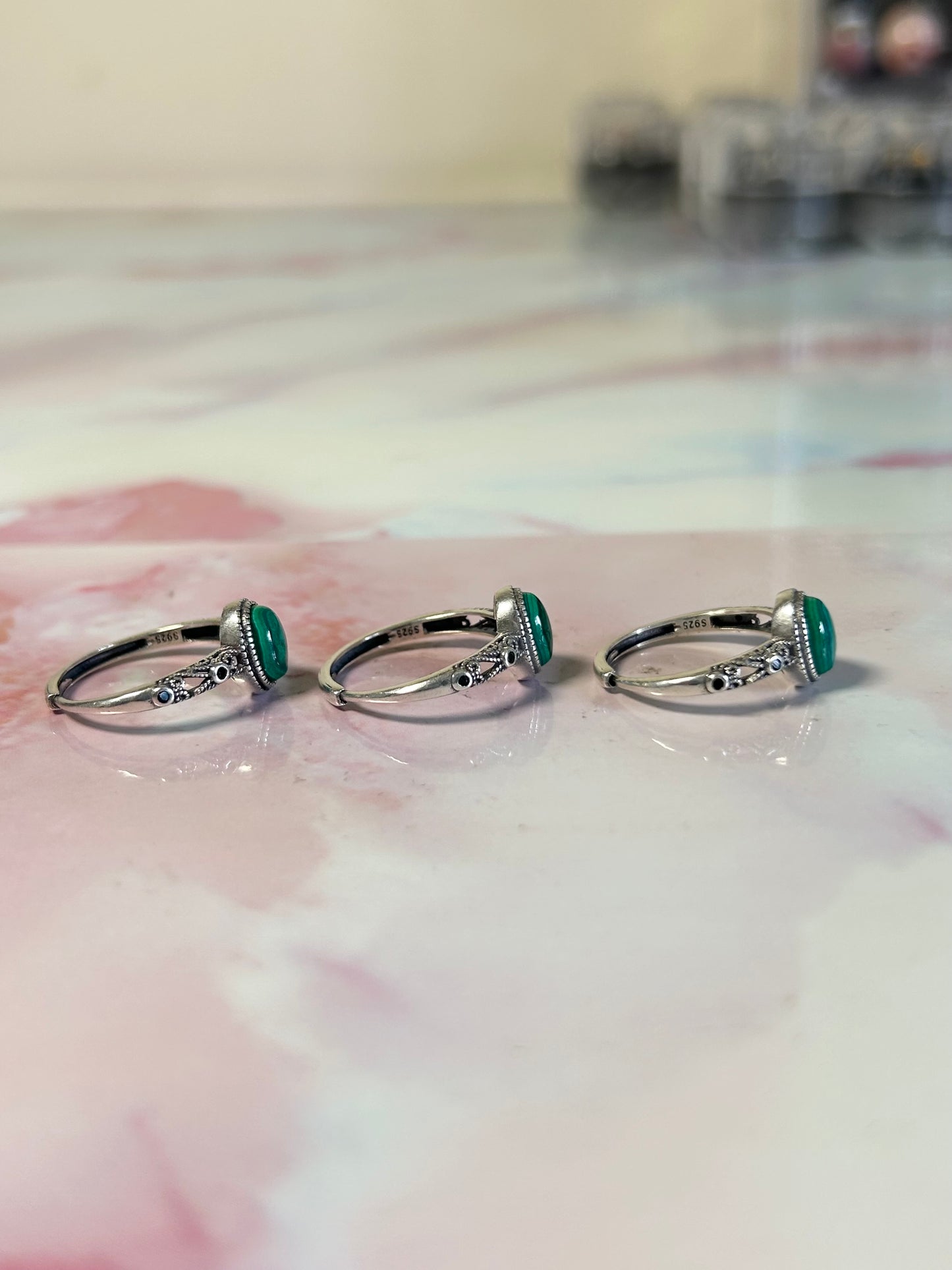 Malachite S925 Adjustable Rings