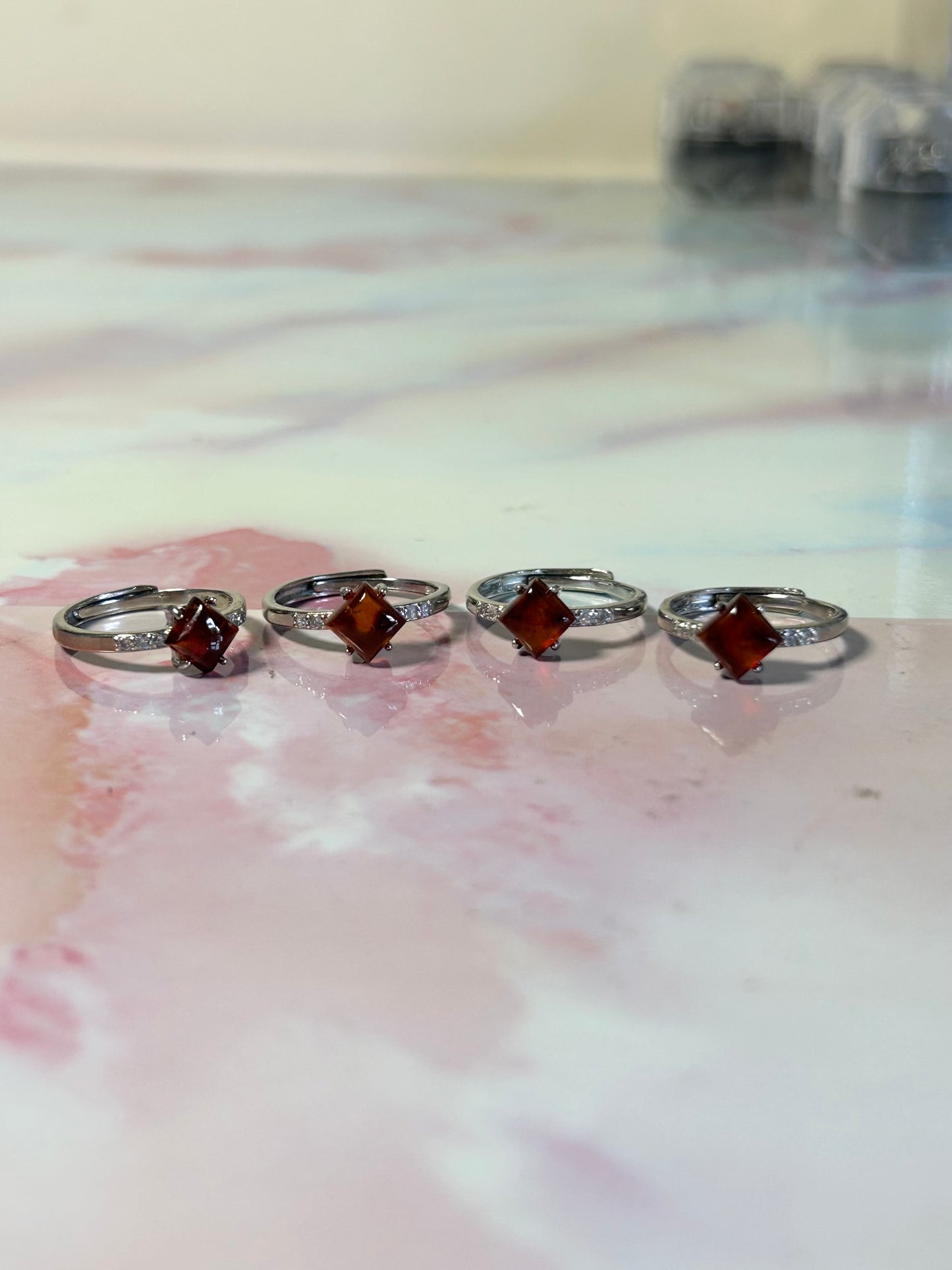 Garnet Stainless Steel Adjustable Rings