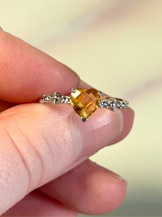 Citrine Stainless Steel Adjustable  Heart Rings