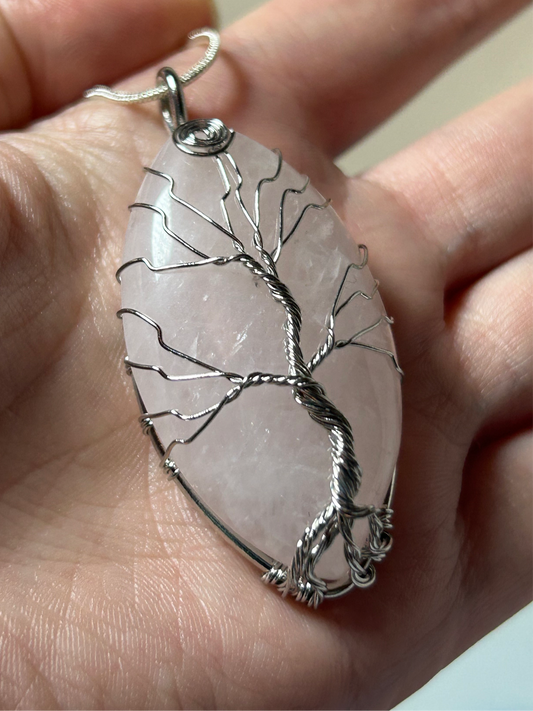 Rose Quartz Tree of Life Necklace