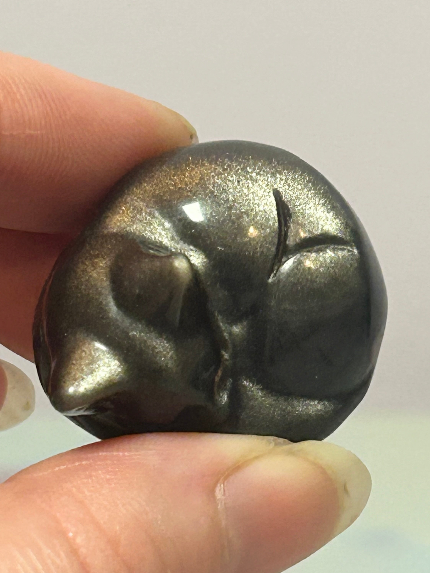 Silver Sheen Obsidian Sleeping Cat