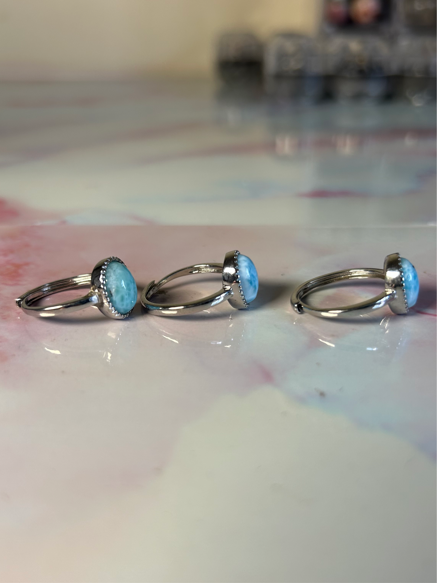 Larimar Stainless Steel Adjustable Rings