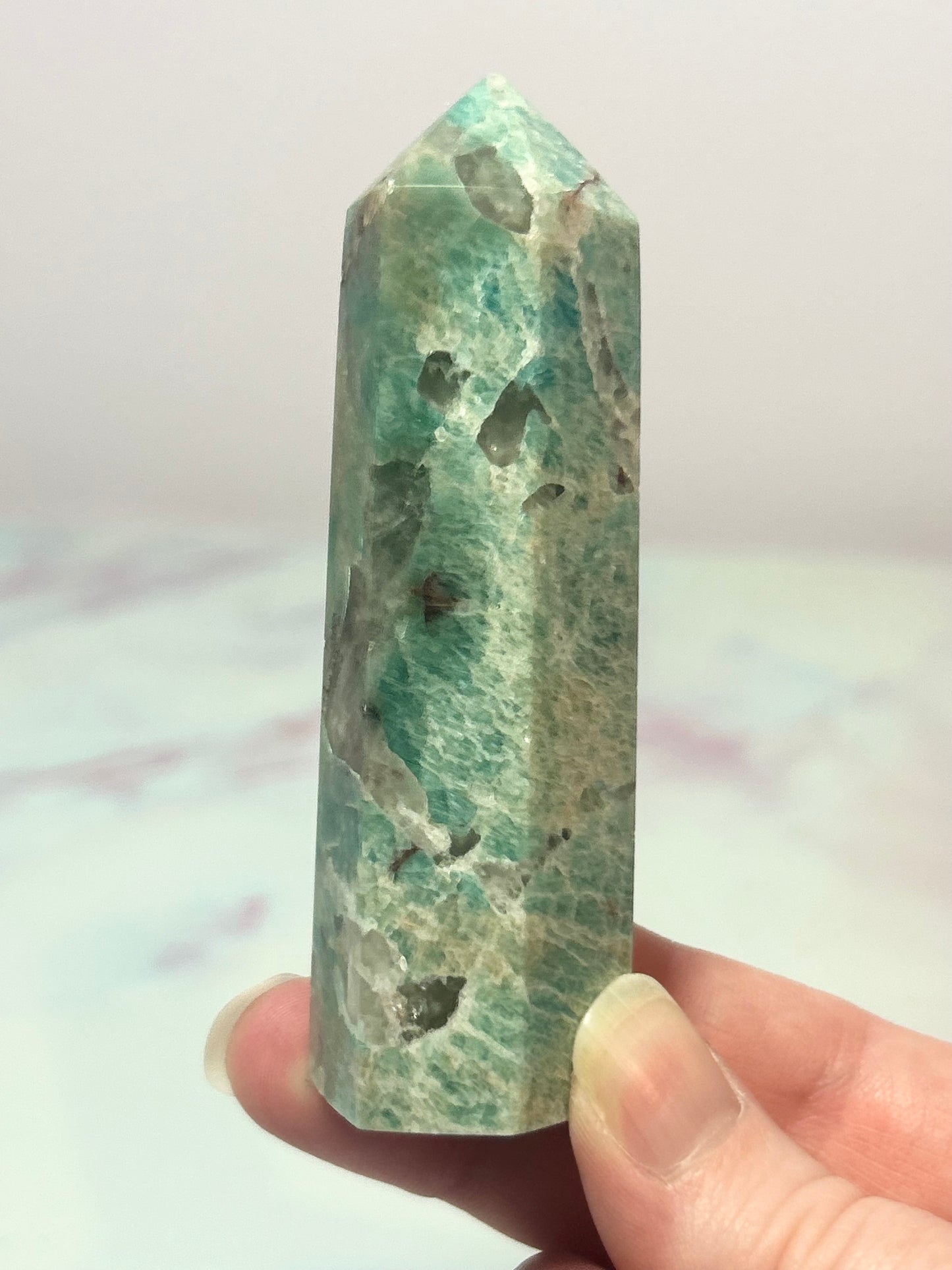 Amazonite and Smokey Quartz Tower