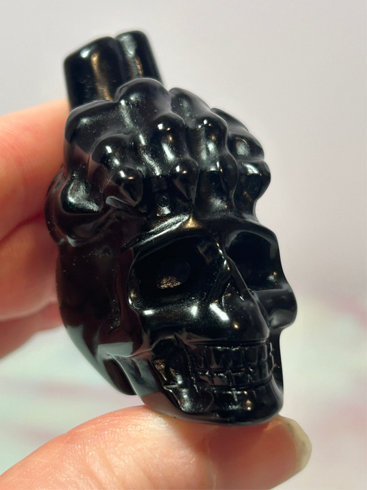 Black Obsidian Skull and Hand