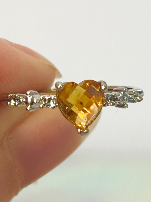 Citrine Stainless Steel Adjustable  Heart Rings