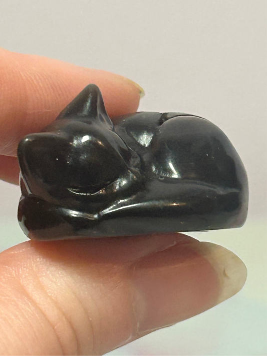 Silver Sheen Obsidian Sleeping Cat