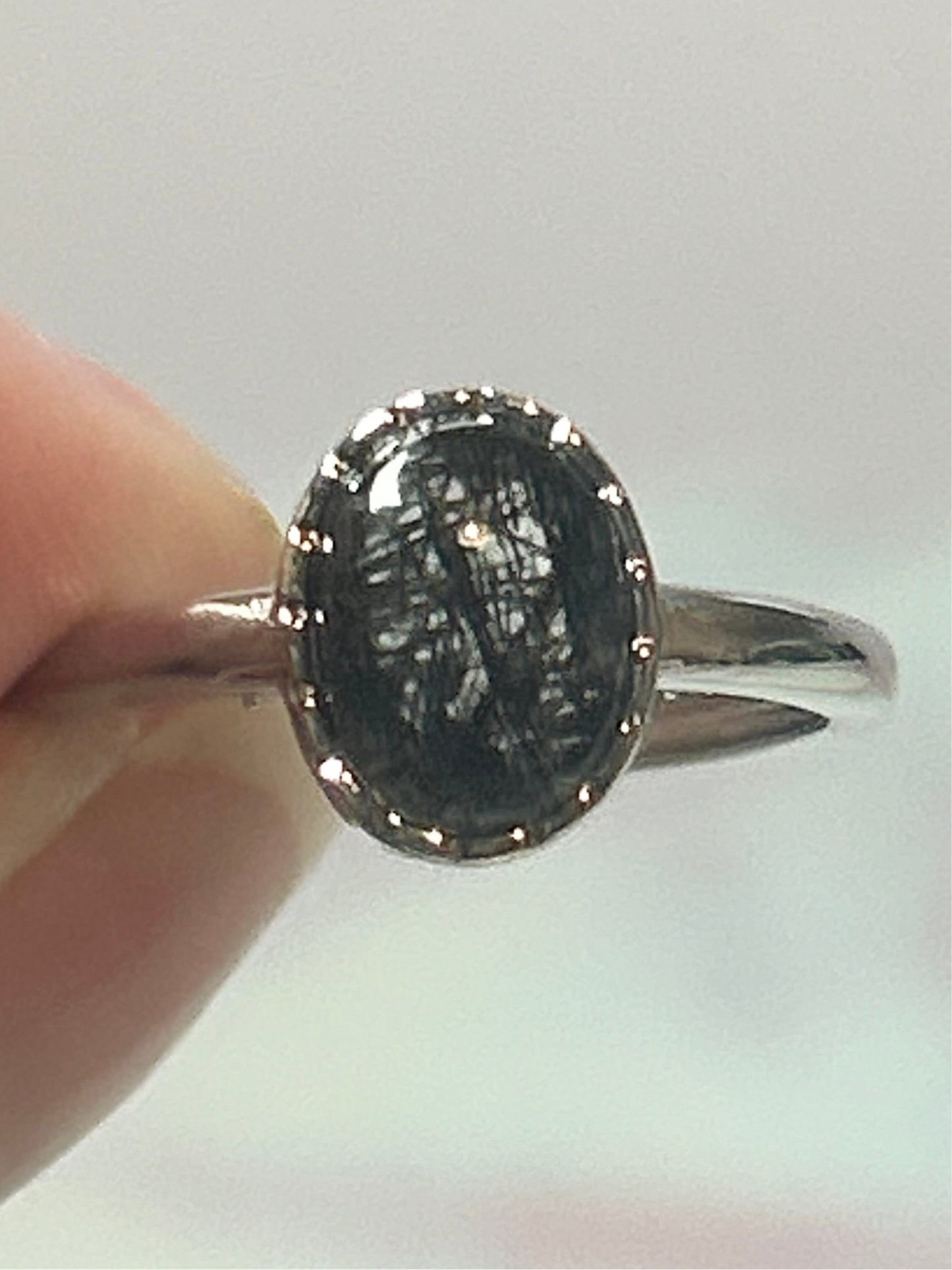 Black Tourmaline Stainless Steel Adjustable Ring