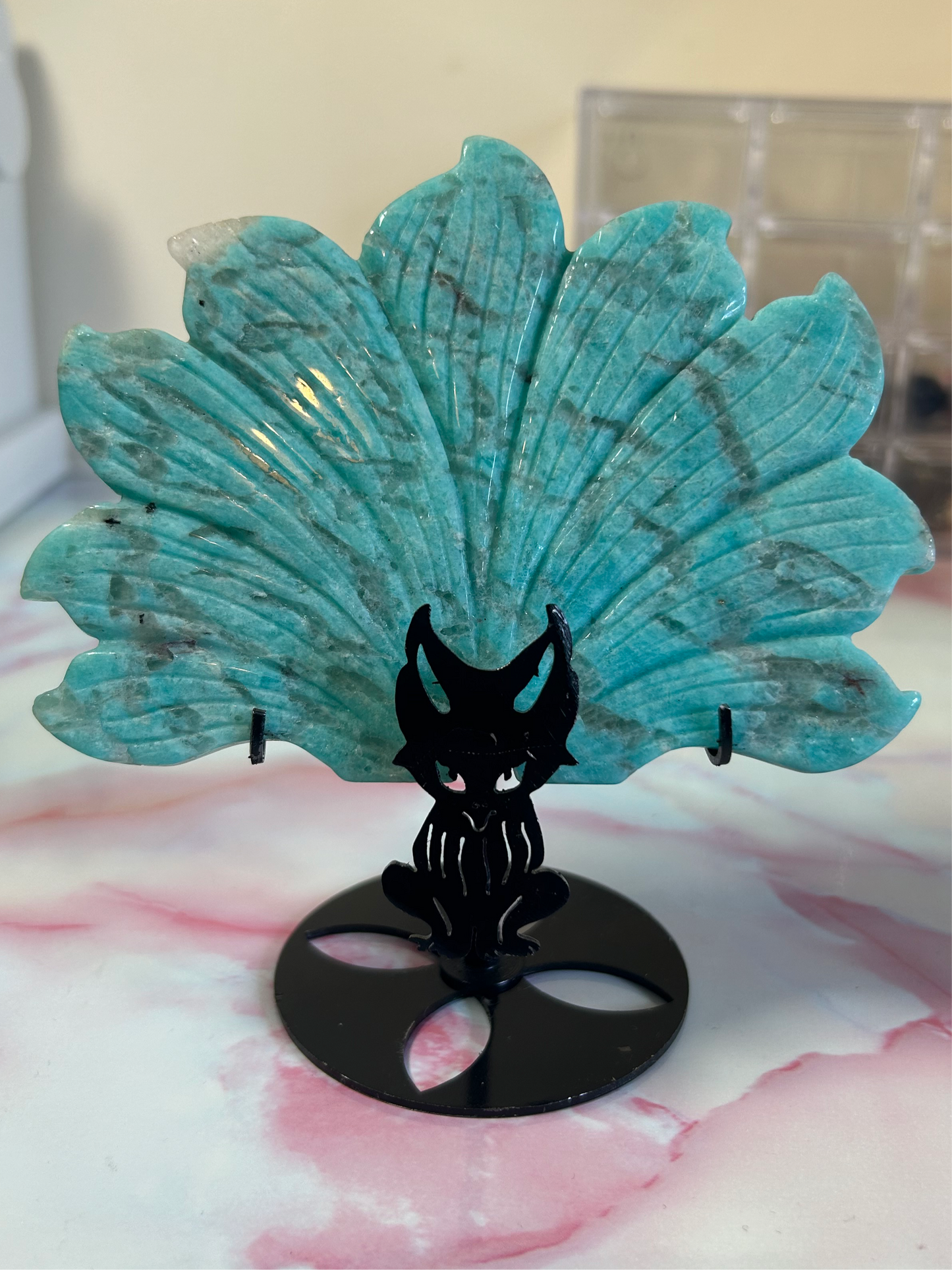 Blue Apatite 9 Tails Fox on Stand