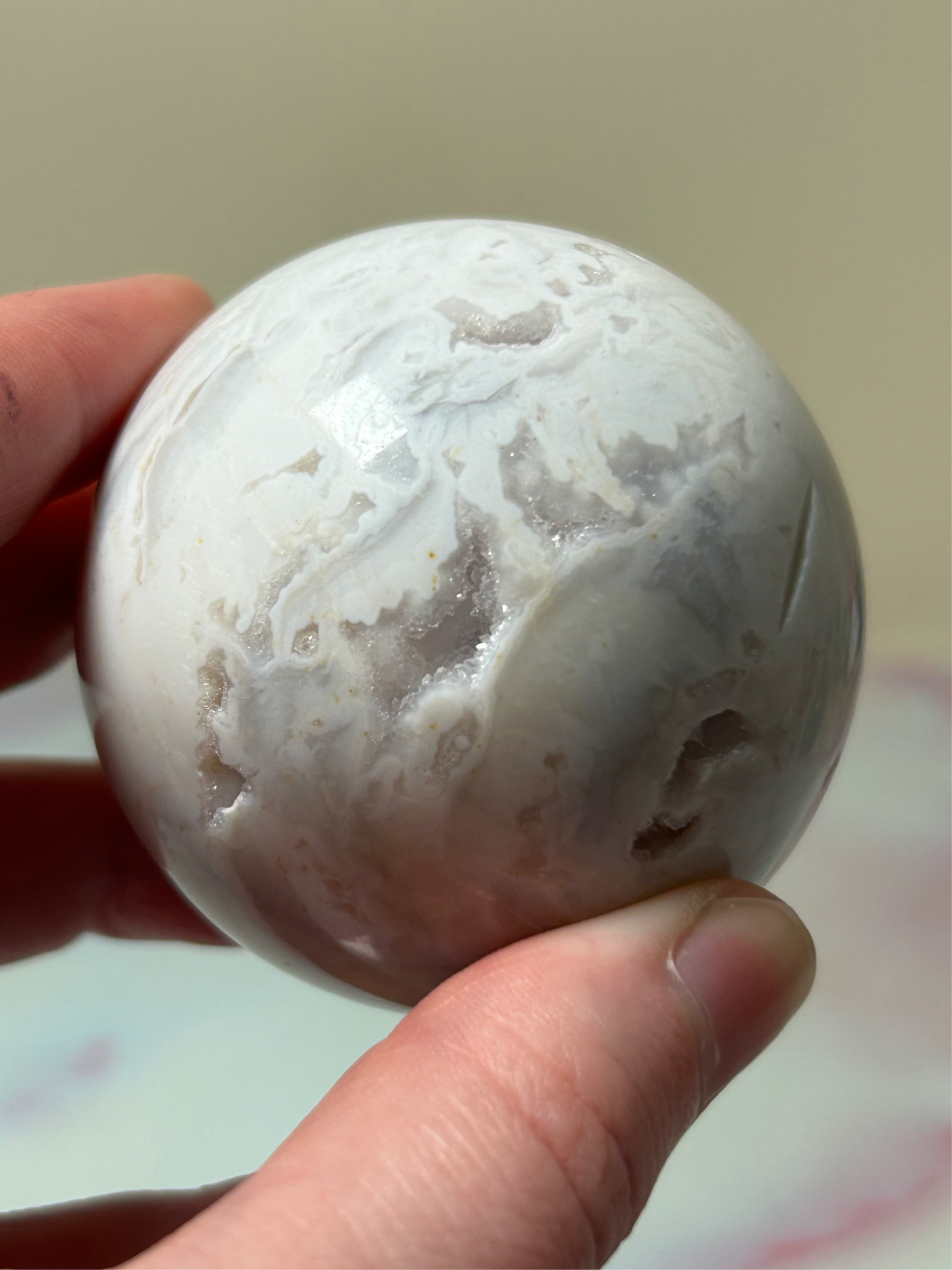 White Plume Agate Sphere